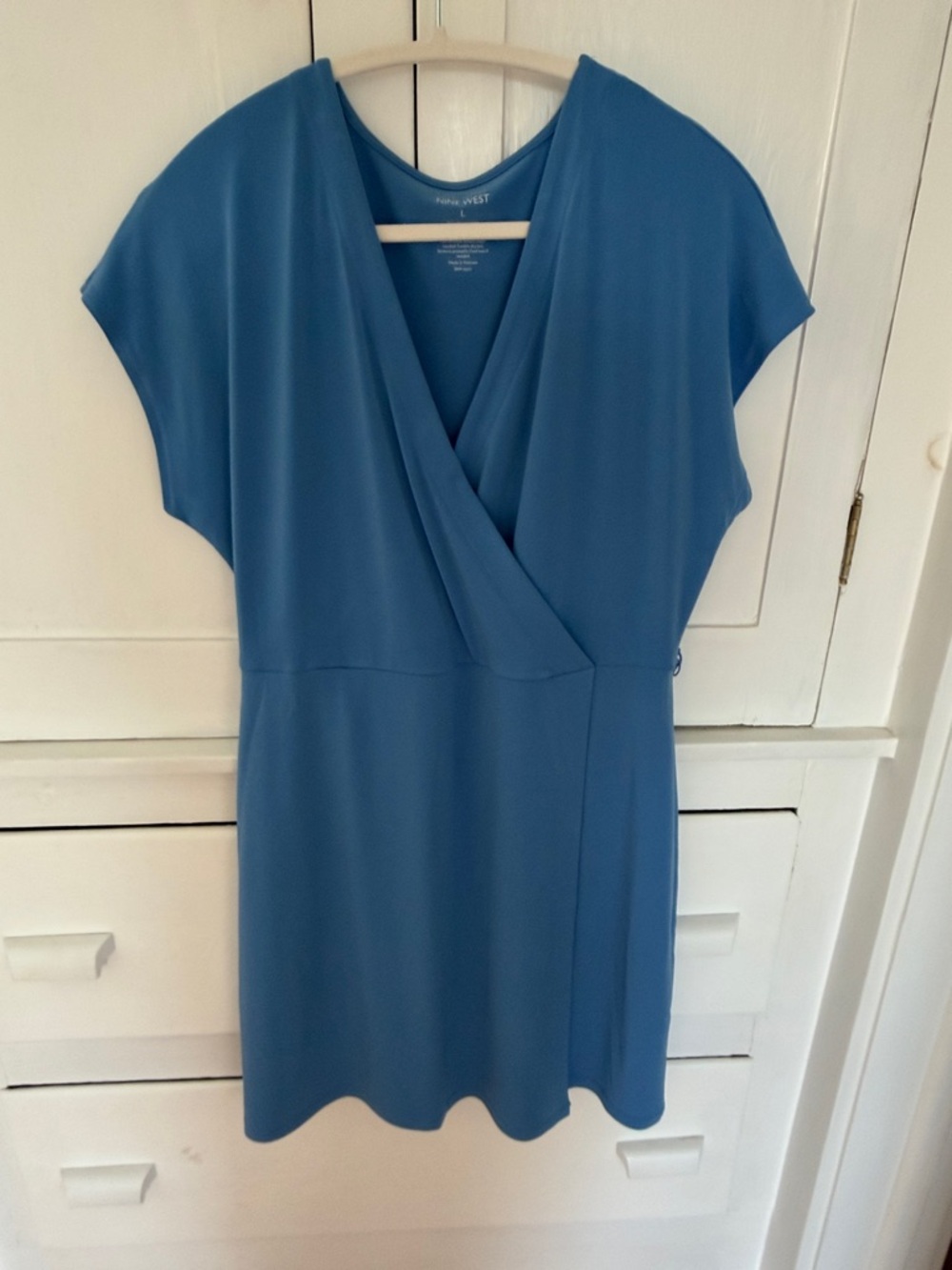 Nine West Teal-Blue V-Neck Wrap Mini Dress